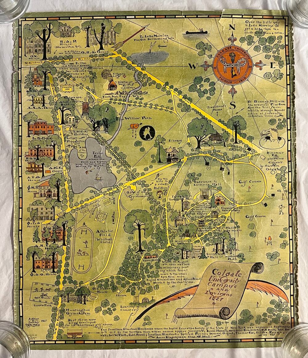 1927 Colgate University Pictorial Campus Map Arthur B Suchy Hamilton NY Original